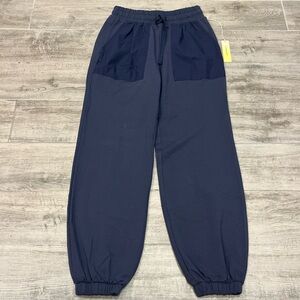 Summersalt The Mixed Media Jogger Pant Pull On Drawstring Navy Blue Size XS Soft
